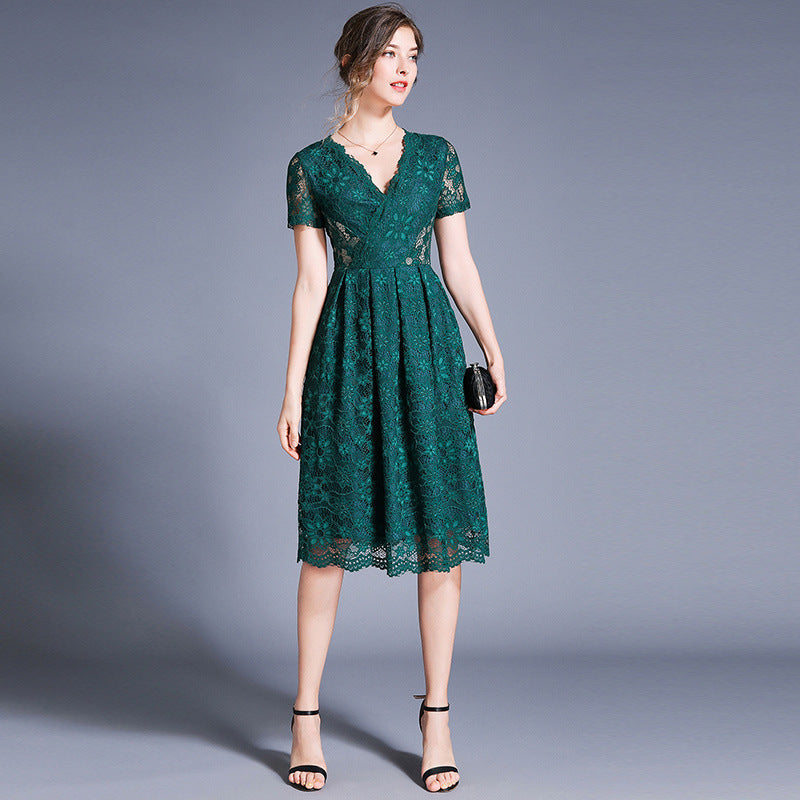 Betty Draper Valentine's Day Dress Women's Summer Lace Short Sleeve V-neck Dress