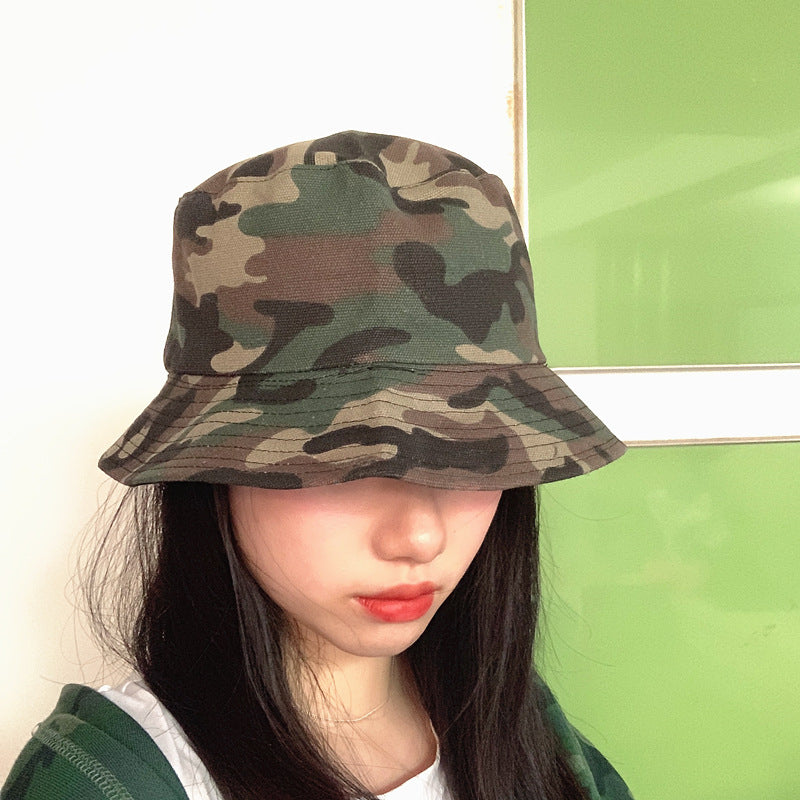 Bucket Hat Fishing Cap Cotton Print Fisherman Hat Army Green Camouflage Flat Top Bucket Hat Outdoor Mountaineering