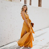 Emerald Green Dress V-neck Sleeveless High Slit Swing