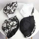Bucket Hat Fishing Cap Cotton Print Fisherman Hat Black and White Simple Coconut Tree Casual Sun-Proof Sunshade