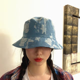 Denim Bucket Hat Fishing Cap Cotton Print Fisherman Hat Personality Sunlight Blocker for Summer Men