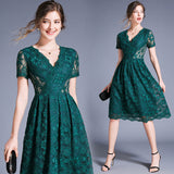 Betty Draper Valentine's Day Dress Women's Summer Lace Short Sleeve V-neck Dress