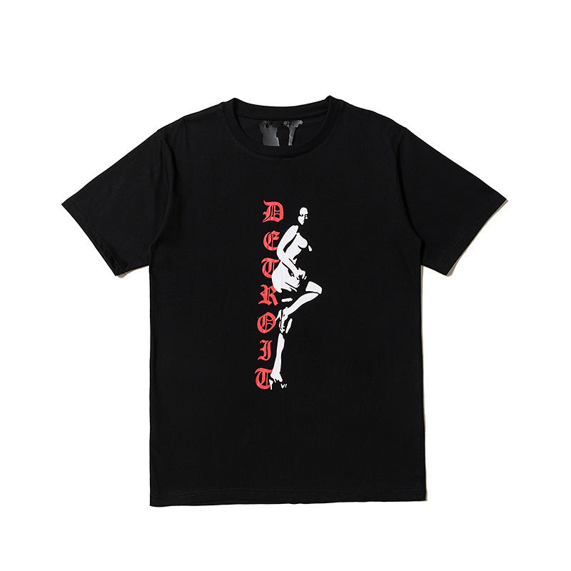 Vlone Stripper T Shirt Printed Short Sleeve T-Shirt Men'S Loose Half Sleeve