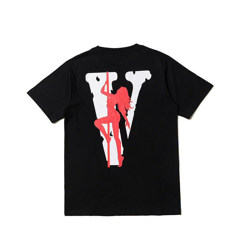 Vlone Stripper T Shirt Printed Short Sleeve T-Shirt Men'S Loose Half Sleeve