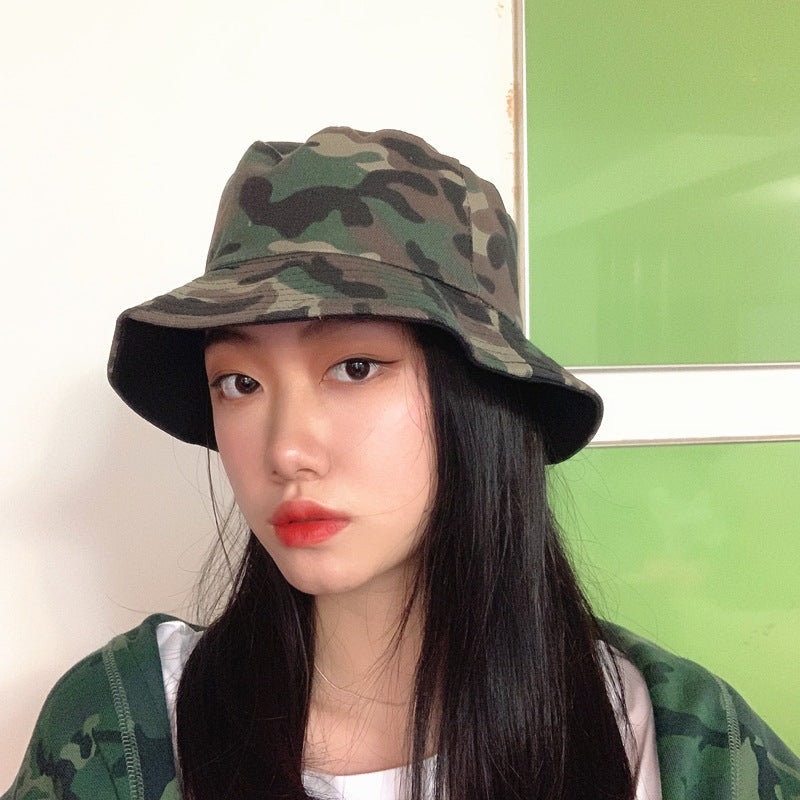 Bucket Hat Fishing Cap Cotton Print Fisherman Hat Army Green Camouflage Flat Top Bucket Hat Outdoor Mountaineering