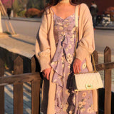 MIDI Mauve Wrap Dress Retro Rose Romantic Vacation Purple Summer Dress