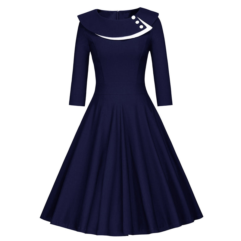 Regency Dress Long Sleeve Court Elegant Stitching Large Swing Skirt