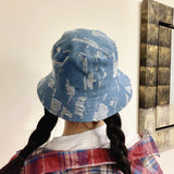 Denim Bucket Hat Fishing Cap Cotton Print Fisherman Hat Personality Sunlight Blocker for Summer Men
