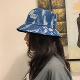 Denim Bucket Hat Fishing Cap Cotton Print Fisherman Hat Personality Sunlight Blocker for Summer Men