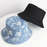 Denim Bucket Hat Fishing Cap Cotton Print Fisherman Hat Personality Sunlight Blocker for Summer Men