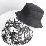 Bucket Hat Fishing Cap Cotton Print Fisherman Hat Black and White Simple Coconut Tree Casual Sun-Proof Sunshade