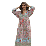 Romany Gypsy Outfits Bohemian Beach Vacation Style Large Swing Pleated Printed Dress