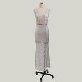 Women Lace Wedding Dress Women's Dress Banquet Evening Dress Lace Split Long Dress