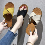 Women Open Toe Sandals Flats Summer Fashion Slippers Flat Heel Cross Sandals
