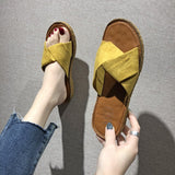 Women Open Toe Sandals Flats Summer Fashion Slippers Flat Heel Cross Sandals