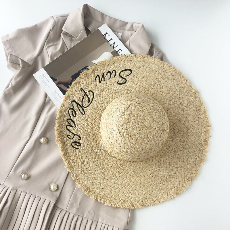 Straw Hat Sunscreen Embroidery Big Brim Beach Hat