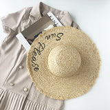 Straw Hat Sunscreen Embroidery Big Brim Beach Hat