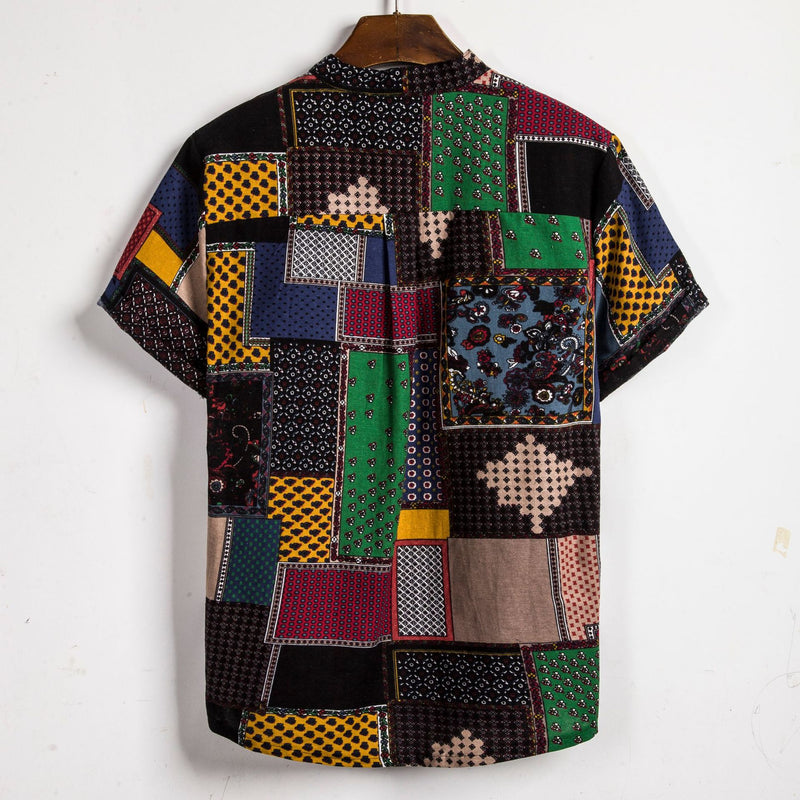Camp Collar Shirt Short Sleeve Floral Stitching