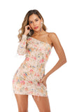 Kendall Jenner Wedding Guest Dress Sexy One-Shoulder Printed Tassel Sequins