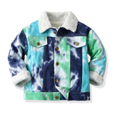 Children Jean Jackets Children's Tie-Dyed Velvet Long-Sleeved Denim Jacket