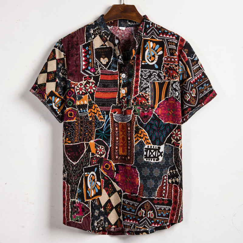 Camp Collar Shirt Floral Pattern Slim-Fit Printed Short Sleeve