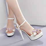 High Heels Slides High Heel Waterproof Platform Flower Color Block Patent Leather Sandals