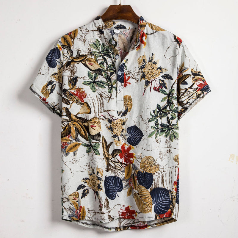 Camp Collar Shirt Short Sleeve Shirt Printing Color Contrast