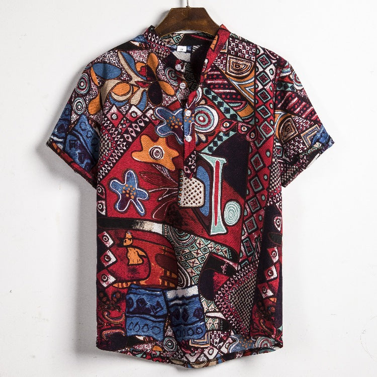Camp Collar Shirt Short Sleeve Shirt Ethnic Style