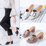 High Heels Slippers Summer Chunky Heel Word Fashion Belt Buckle High Heel plus Size Slippers