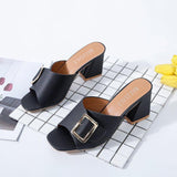 High Heels Slippers Summer Chunky Heel Word Fashion Belt Buckle High Heel plus Size Slippers