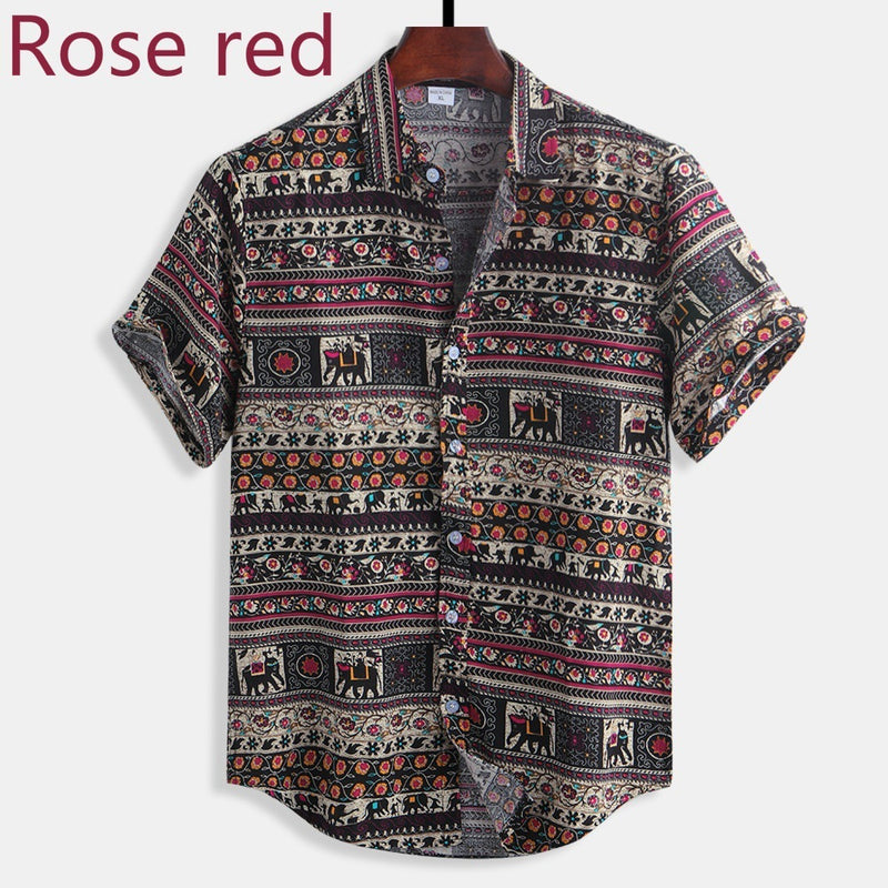 Camp Collar Shirt Casual Square Printed Short Sleeve