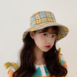 Vintage Check Bucket Hat Wide Brim Sunshade