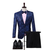 Black Tie Attire Leopard Sequined Suit Slim Fit Performance Dress