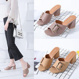 High Heels Slippers Summer Chunky Heel Word Fashion Belt Buckle High Heel plus Size Slippers