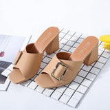 High Heels Slippers Summer Chunky Heel Word Fashion Belt Buckle High Heel plus Size Slippers