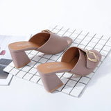 High Heels Slippers Summer Chunky Heel Word Fashion Belt Buckle High Heel plus Size Slippers