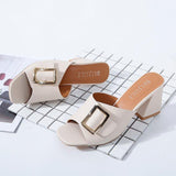 High Heels Slippers Summer Chunky Heel Word Fashion Belt Buckle High Heel plus Size Slippers