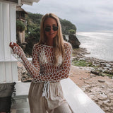 Coachella Music Festival Outfits Summer Fishnet Sexy Long Sleeve Beach Cover-up