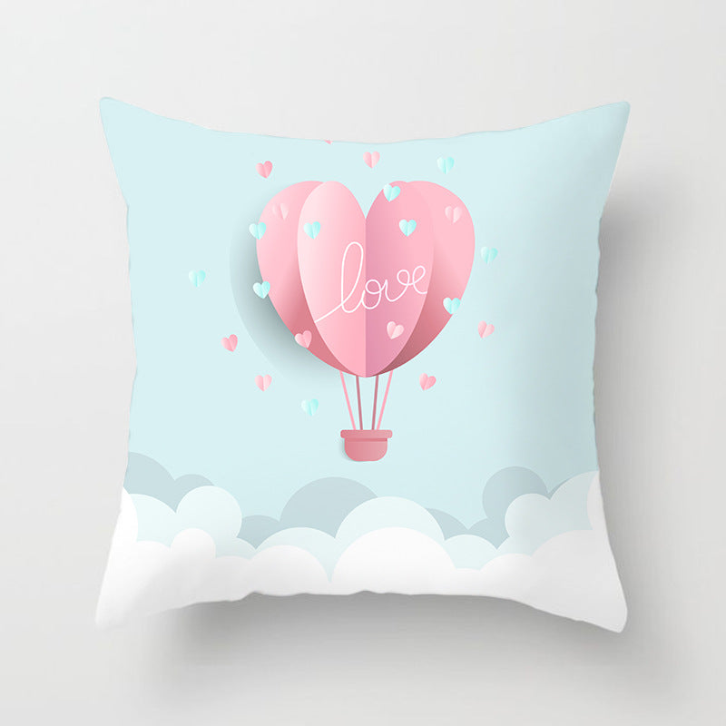 Valentine's Day Pillow Covers 4 Piece Random Styles Together, Romantic Paris Tower Hot Air Balloon Pillow Cover Home Sofa Cushion