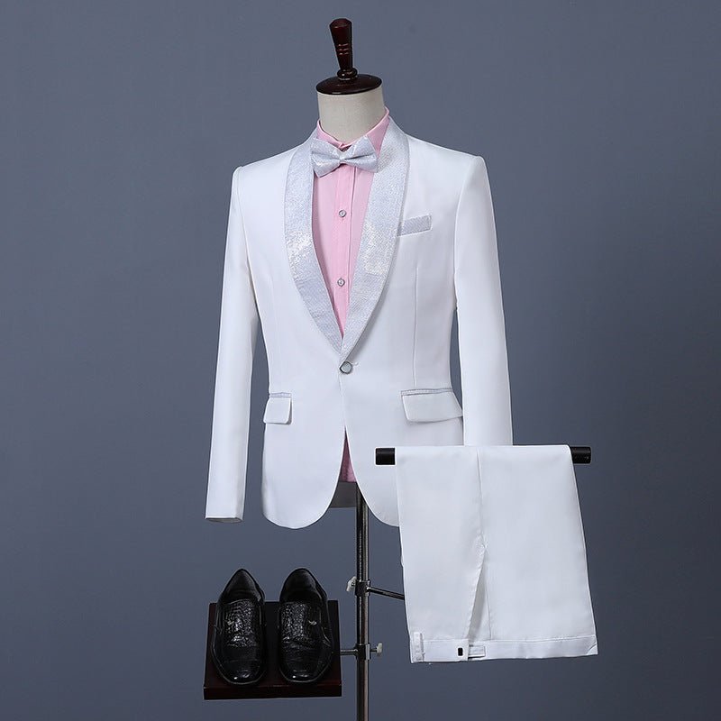 Black Tie Attire Suit Slim White Groomsman Groom Dress