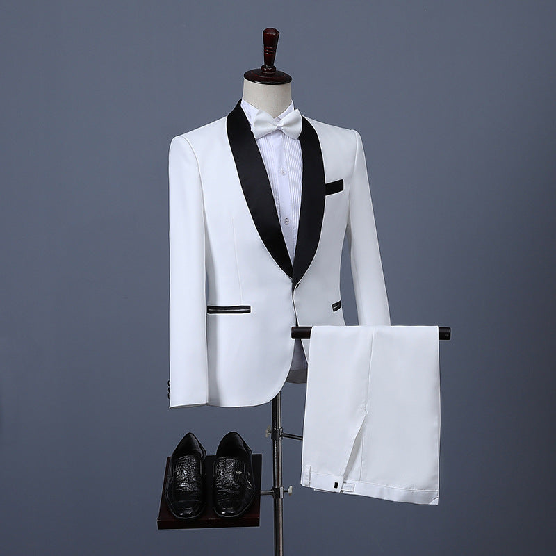 Black Tie Attire Suit Slim White Groomsman Groom Dress