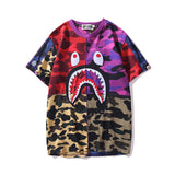 Bape Bearbrick T Shirt Summer Shark Camouflage Patchwork Stitching T-Shirt