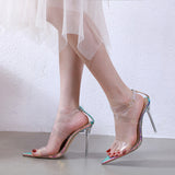 Clear Heels Catwalk Show Colorful Snake Pattern Transparent High Crystal Heel Sandals