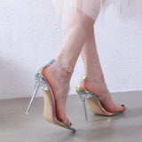 Clear Heels Catwalk Show Colorful Snake Pattern Transparent High Crystal Heel Sandals