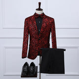 Black Tie Attire Leopard Sequined Suit Slim Fit Performance Dress