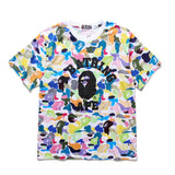 Bape Bearbrick T Shirt Cartoon Printed Color T-Shirt Casual Loose Men And Women Same Style