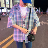 Men's Shirts Loose Plaid 3/4 Sleeve