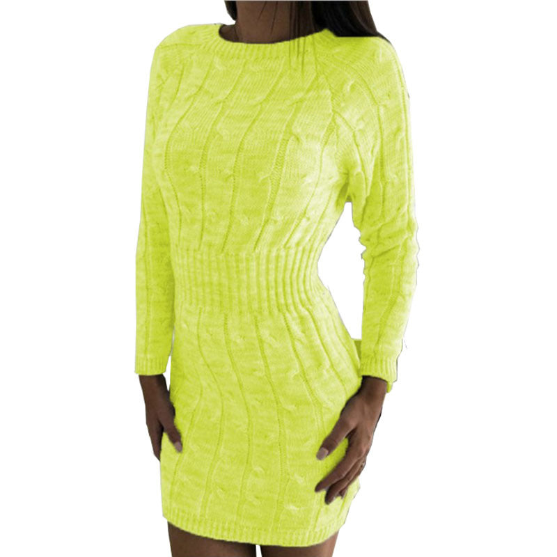 Women Pullover Knit Sweater Autumn Winter Sweater Medium Long Sheath Corset Cable-Knit Sweater Dress