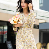Gloria Vanderbilt Floral French Style V-neck One-Piece Long Sleeve Lace Printing