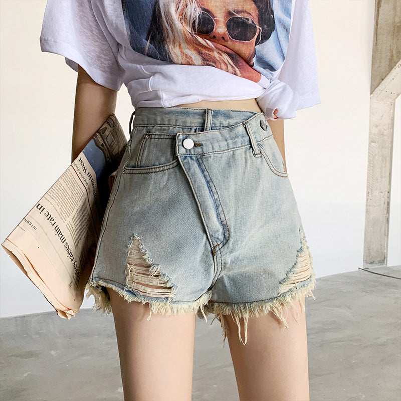 Women Jean Shorts Irregular High Waist Denim Summer Baggy Pants Wide Leg Pants for Women